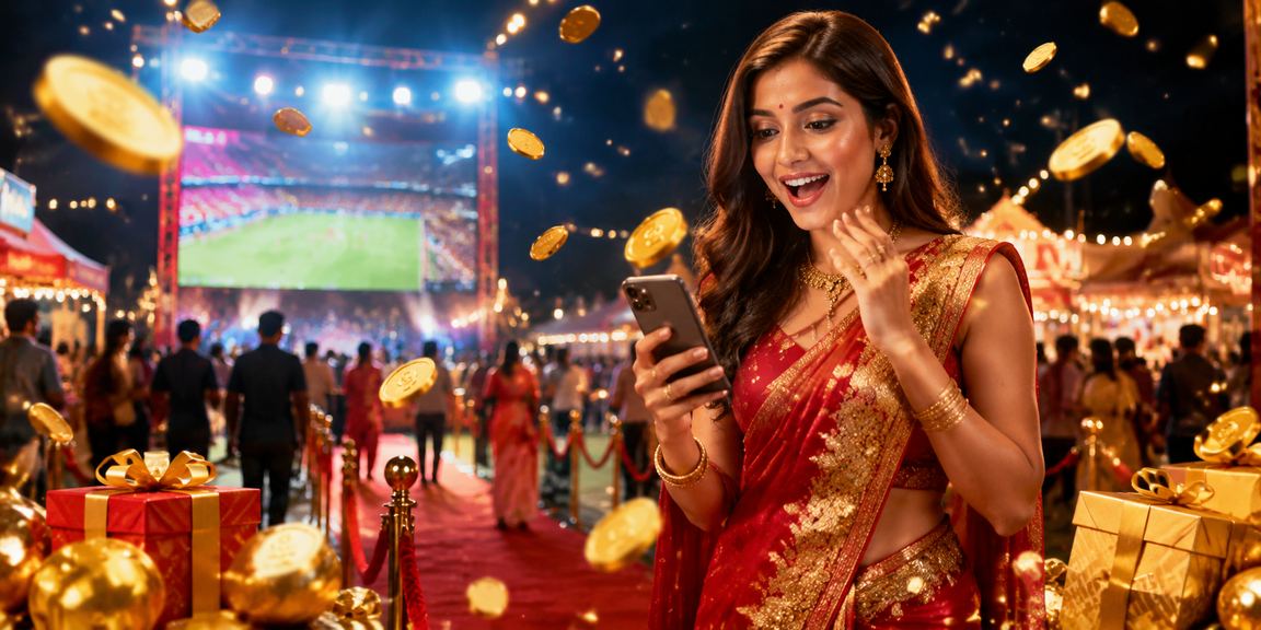 Indian woman enjoying cricket betting on mobile
