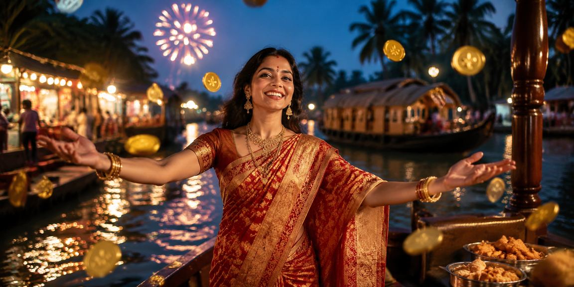 Mobile lottery play with clear controls in Kerala backwaters setting